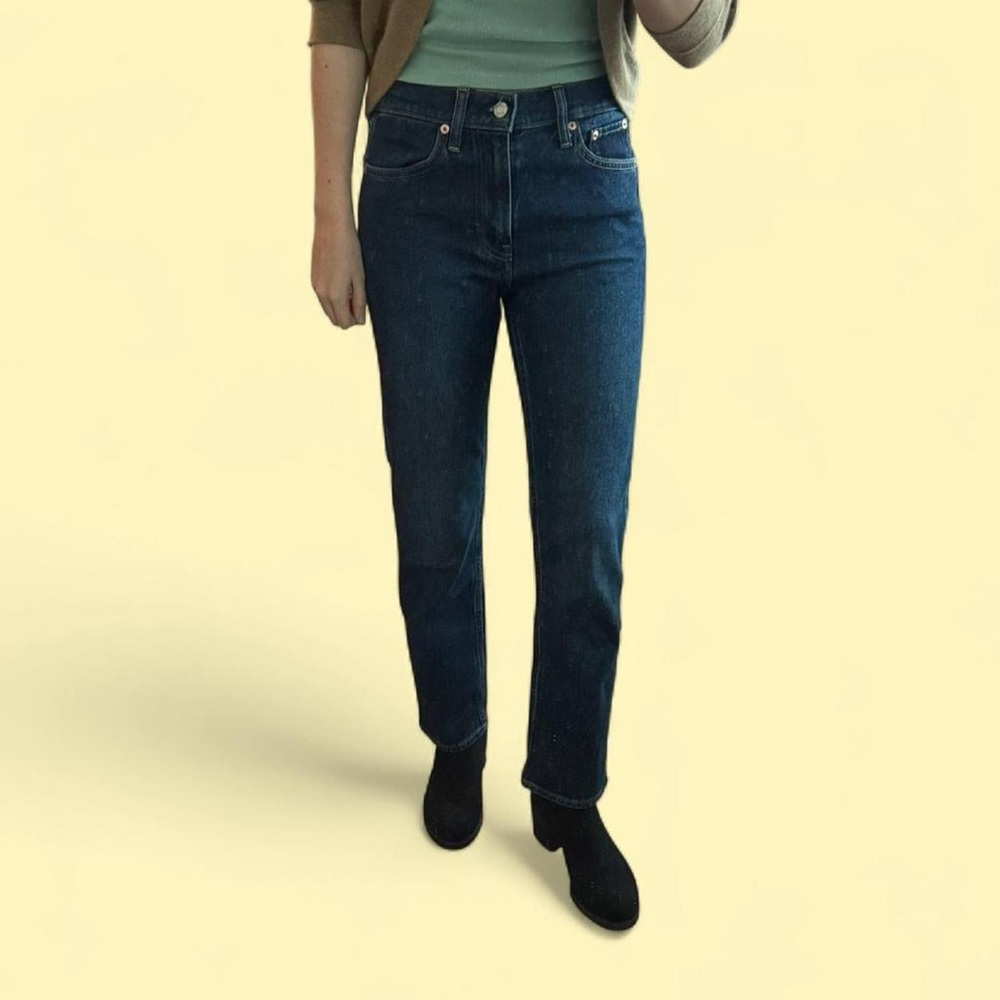 gap mid rise dark wash straight leg jeans